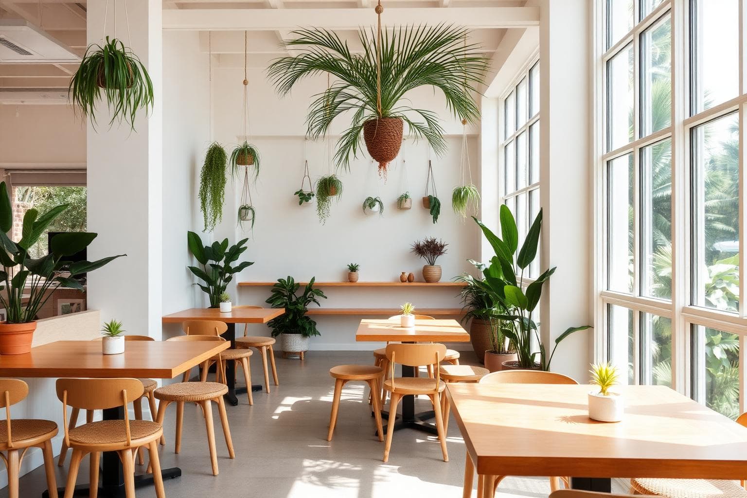 Bright tropical café interior